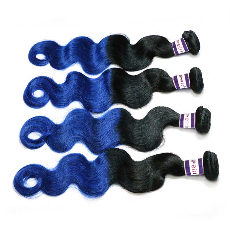 Blue Hair Extensions Brazillian Body Wave Hair Ombre 1B/Blue